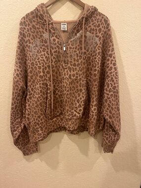 PINK Victoria's Secret Rose Leopard Half-Zip Hoodie
